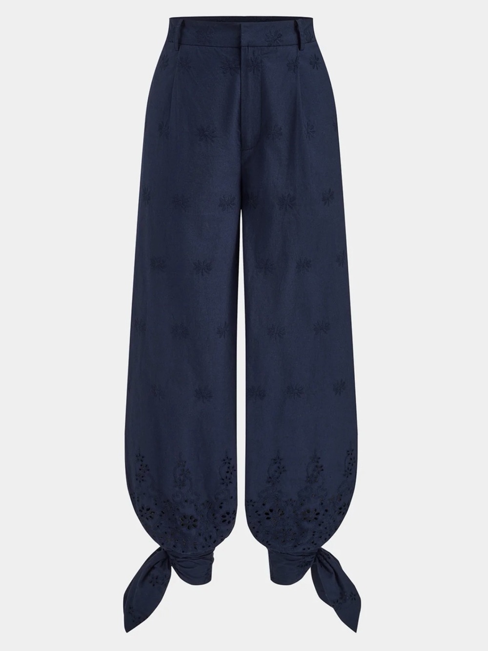 NWT Navy Eyelet Halter Crop Top & Wide-Leg Tie-Hem Pants - Picture 5 of 11
